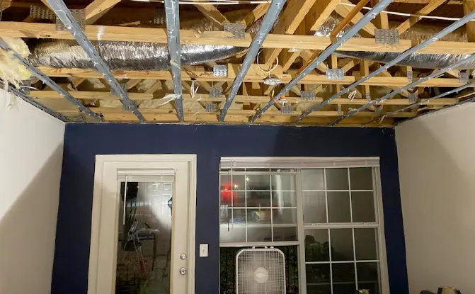 Water damage restoration clean up ceiling