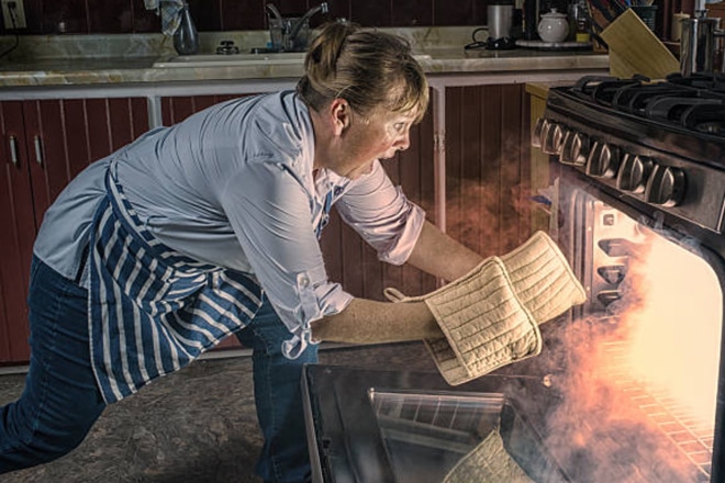 Oven fire women smoke carpet cleaning